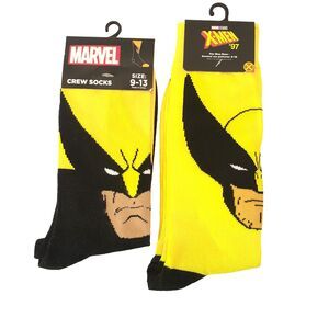 Marvel XMen WOLVERINE 2-pair Cartoon Novelty Mens Adult Size 6-12 Crew Socks NWT